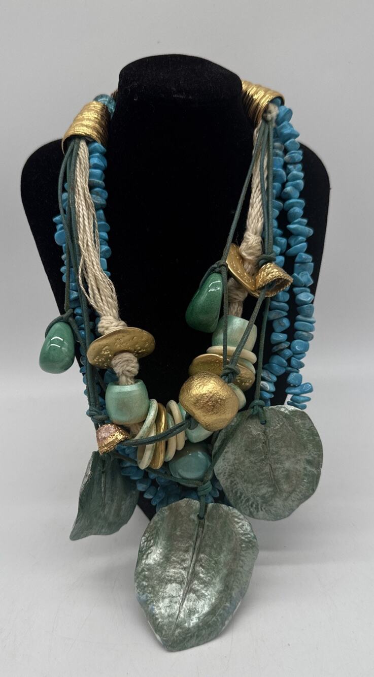 Vtg Emanuel Ungaro Paris Faux Turquoise Bohemian Necklace Statement